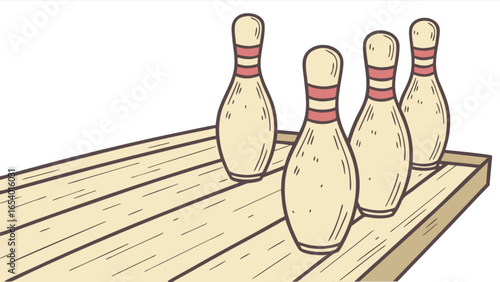 Illustration of bowling pins on wooden lane for bowling alley games and recreation sport leisure activity fun