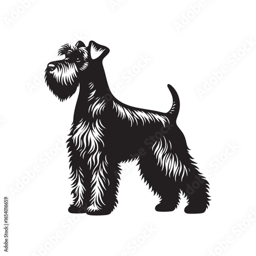 Elegant Miniature Schnauzer vector silhouette showcasing distinctive beard, wiry coat, and compact stance, perfect for pet lovers, dog breed art, design, prints, and creative projects.
