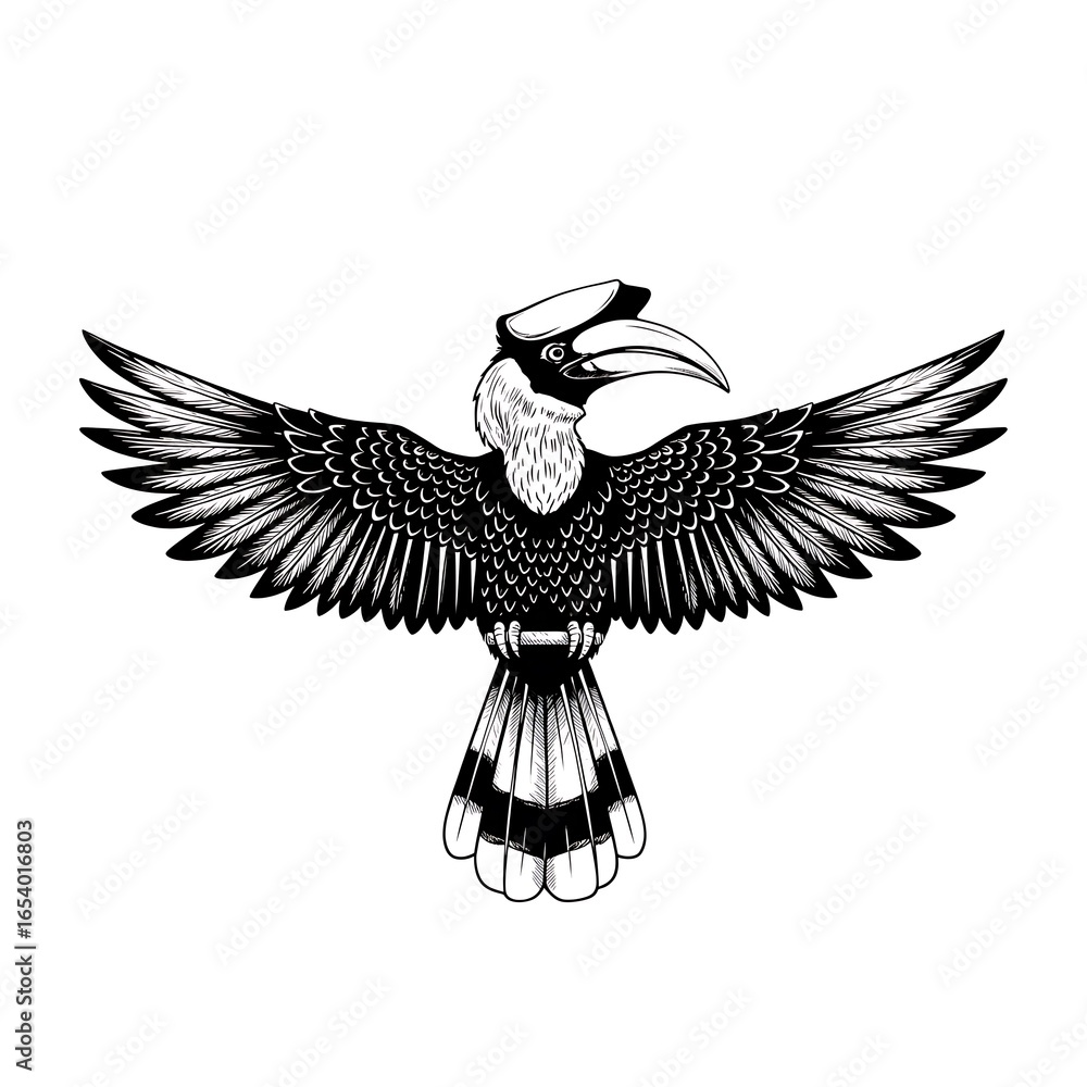 Fototapeta premium Hornbill Bird Illustration with Wings Open