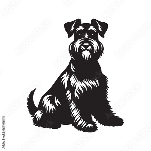 Elegant Miniature Schnauzer vector silhouette showcasing distinctive beard, wiry coat, and compact stance, perfect for pet lovers, dog breed art, design, prints, and creative projects.
