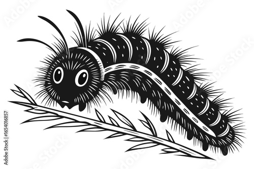 Fuzzy caterpillar insect vector drawing isolated on white background