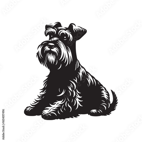Elegant Miniature Schnauzer vector silhouette showcasing distinctive beard, wiry coat, and compact stance, perfect for pet lovers, dog breed art, design, prints, and creative projects.
