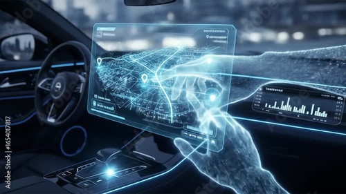 Futuristic Car Dashboard with Holographic Interface