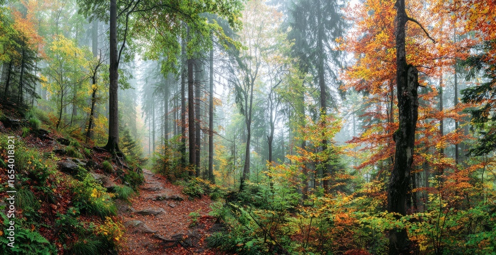 Obraz premium Misty autumn forest path