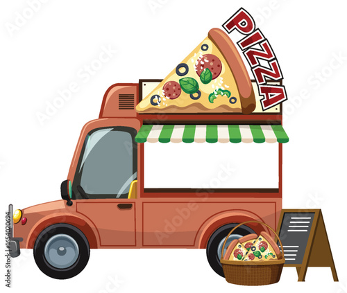 Pizza Food Truck with Giant Slice and Menu Board
