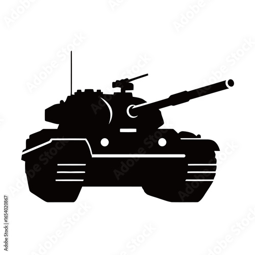 Black and white silhouette vector of tank on white background