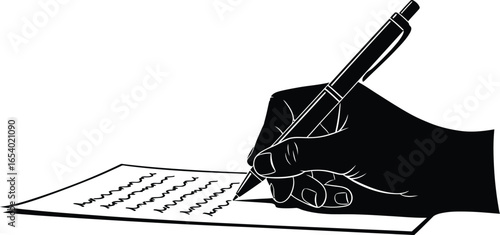 Hand writing with pen on paper, document creation, authoring concept