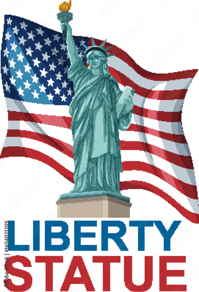 Naklejka premium Statue of Liberty with American Flag Illustration