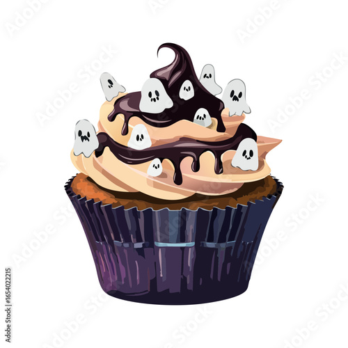 Frankenstein stitches cupcake vector illustration. A gruesome cupcake decorated with stitches, perfect for a Frankenstein-themed Halloween party.