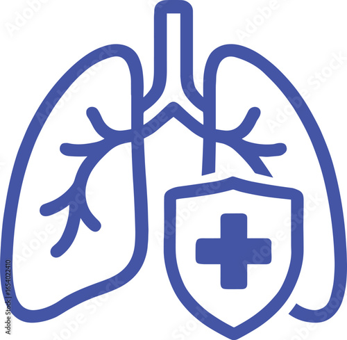 Lungs with Medical Shield Line Art Icon Representing Respiratory Health and Protection