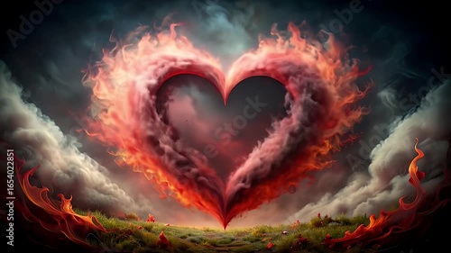 Fiery Heart in a Dramatic Sky