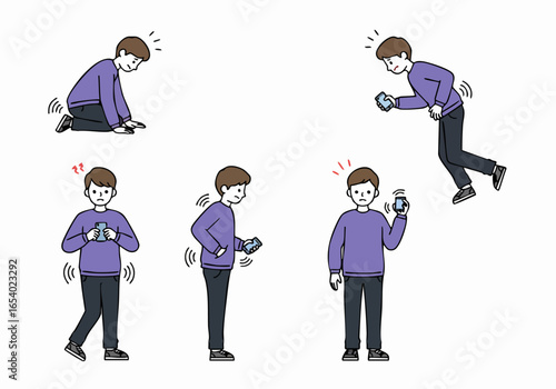 Illustrating the negative physical and emotional impacts of smartphone addiction and tech problems.