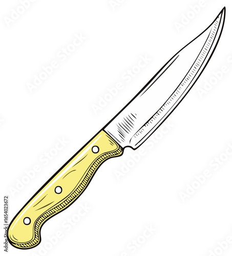 Kitchen knife sketch illustration with yellow handle for cooking and preparing meals