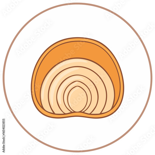 Stylized orange clam shell icon showing interior concentric rings in a minimalist vector design