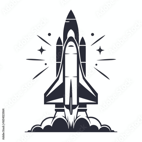 Stylized Spaceship Launching Art Isolated On White Background Design Element