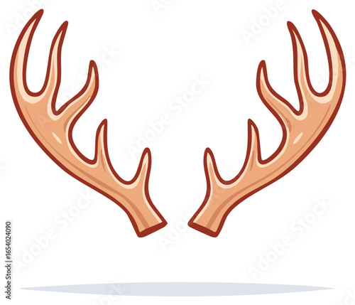 A pair of isolated brown deer antlers in a cute cartoon style for wildlife or holiday design