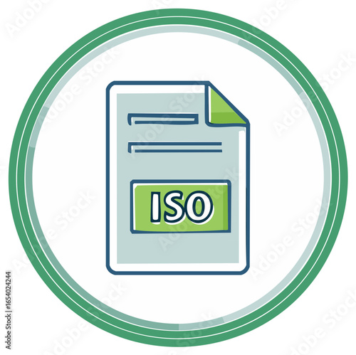 Illustration of an ISO file image with a bent page corner in a green circle