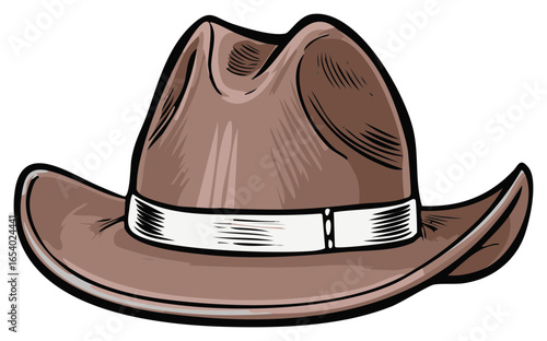 Classic brown cowboy hat with white band isolated traditional Western accessory