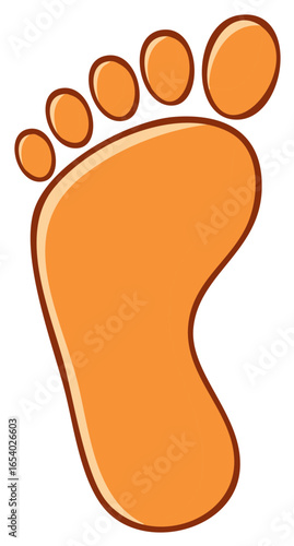 Stylized orange human footprint with five toes and a warm border