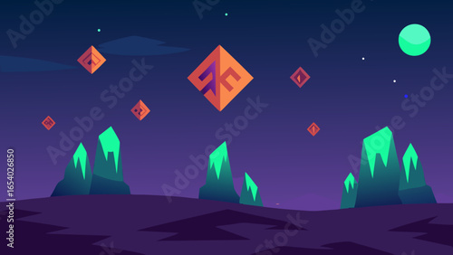 Discover a Landscape of Floating Glowing Runes of an Unknown Language