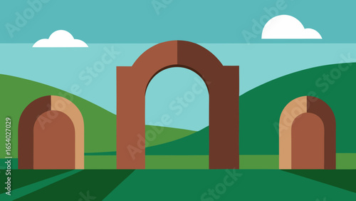 Explore a Landscape of Giant Simple Stone Archways Standing Alone