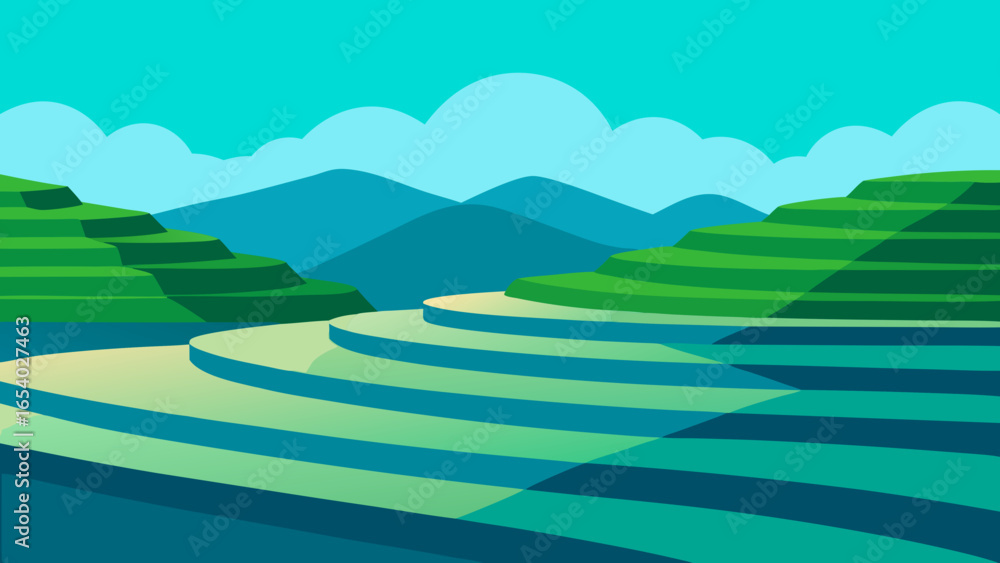 Obraz premium Discover a Landscape of Terraced Square Rice Paddies Filled with Water