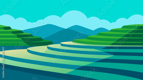 Discover a Landscape of Terraced Square Rice Paddies Filled with Water