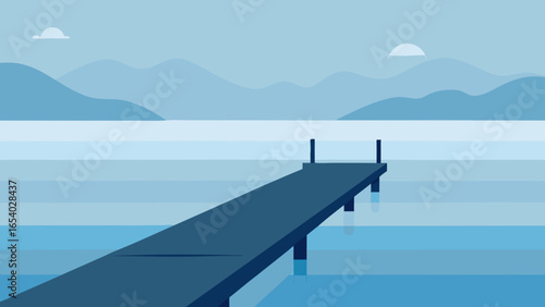 Explore a Long Straight Pier Over a Vast Foggy Lake Landscape