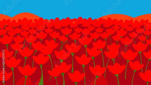 Explore a Vast Field of Vibrant Red Flowers in a Beautiful Landscape