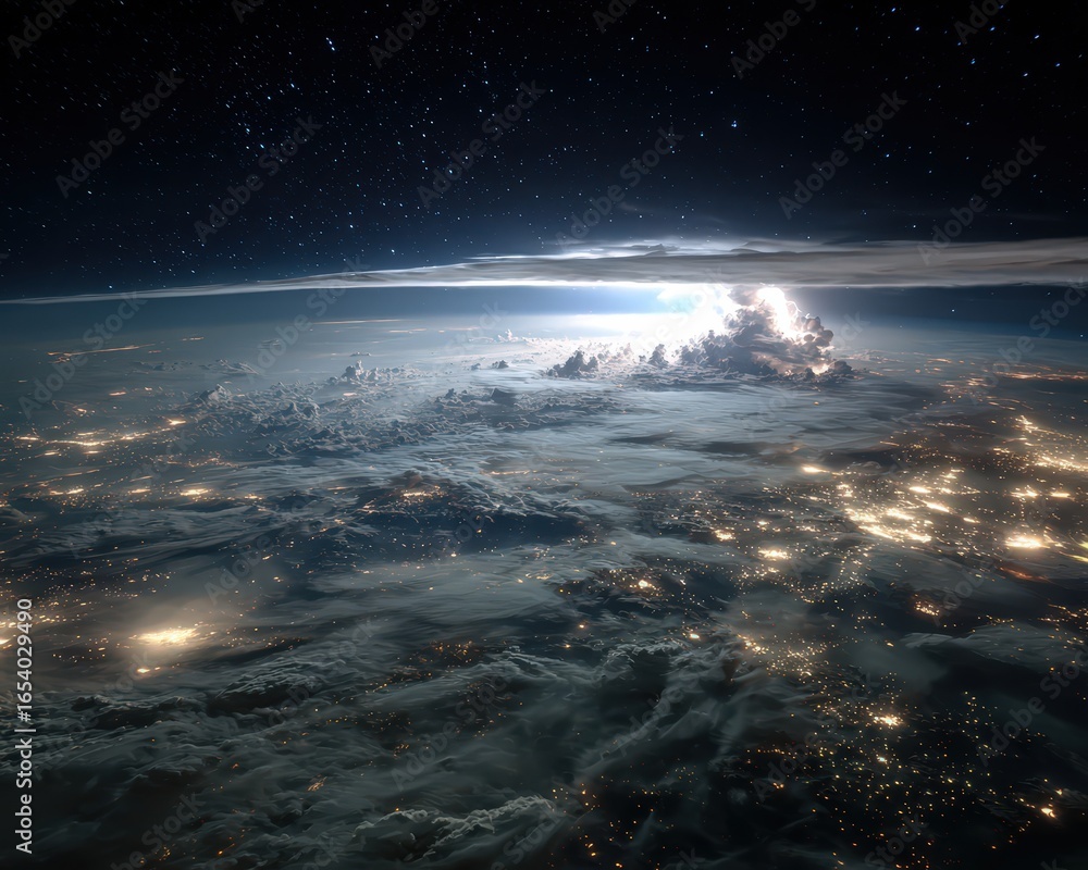 Earth At Night From Space With Lightning Earth At Night From Space With Lightning