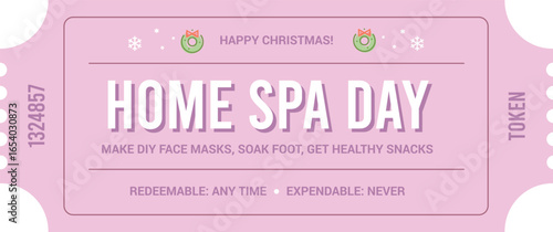 Christmas Reward Ticket or Coupon for Home Spa Day Vector Cutout Illustrated Template