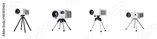 Set of Projector Devices on Tripods isolated on transparent background