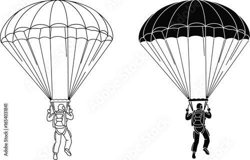 Skydiving parachute vector illustration black and white design