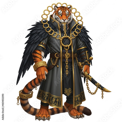 illustration of a tiger knight gallantly holding a sword