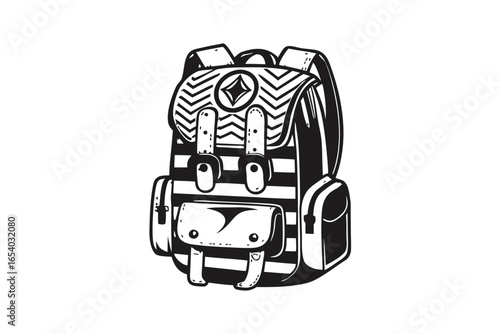 Isolated Backpack with Black and White Stripes on White Background Design