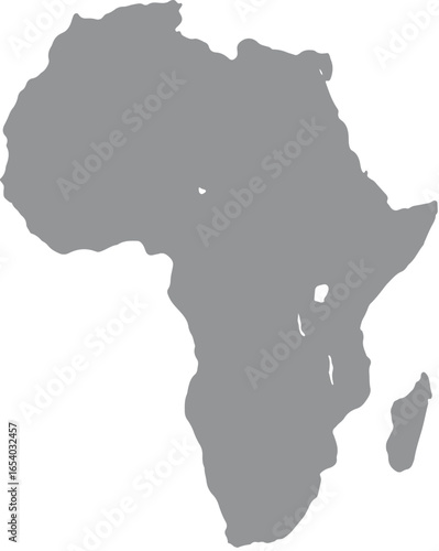 A gray silhouette of the African continent floats against a white background, simple, graphic, and informative, evoking a neutral, geographical mood.