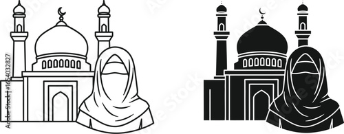Islamic mosque and woman in niqab vector illustration design