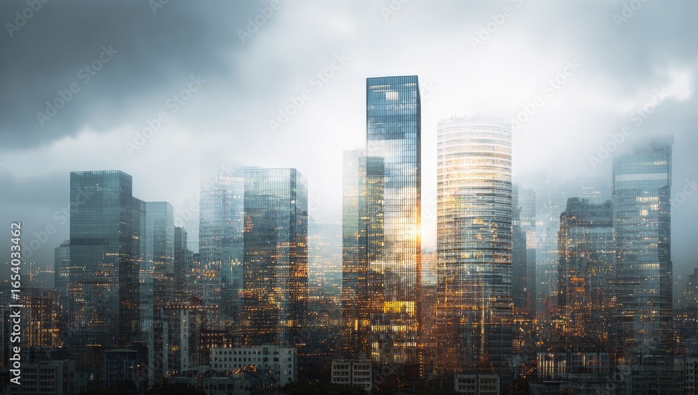 Fototapeta premium Modern city skyline at dawn