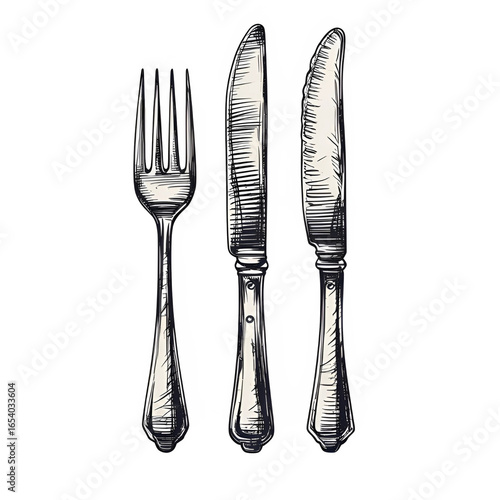 Elegant silver fork and knife set evokes fine dining culinary arts using on transparent background