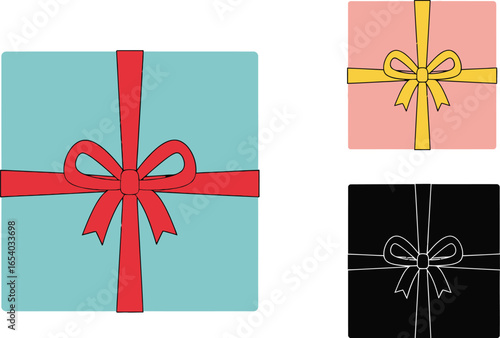 Gift box illustration vector presents with ribbon and bow tied