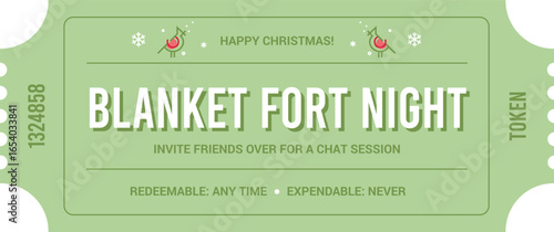 Christmas Reward Ticket or Coupon for Blanket Fort Night Vector Cutout Illustrated Template