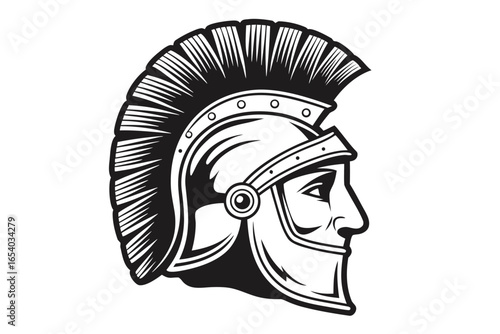 Spartan Helmet in Black and White on White Background