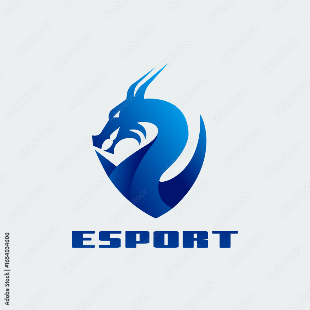 Obraz premium Modern head dragon with blue gradation, vector