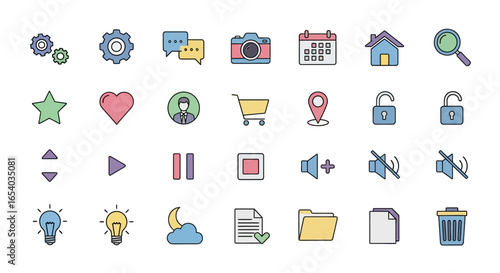 Flat icons representing various digital and communication tools.