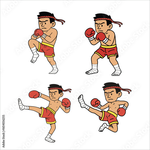 Muay Thai Fighter Vector Set  Four Dynamic Action Poses