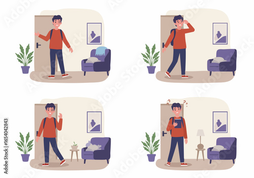 Young Man Forgets Something Before Leaving Home