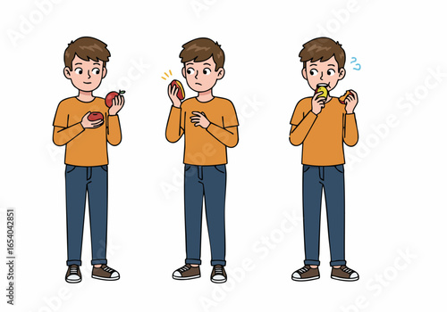 A young man's journey from choosing a fresh apple to an unexpected, disappointing bite, highlighting fruit quality issues and an unpleasant surprise.