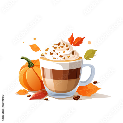 Modern geometric vector illustration of pumpkin spice latte.