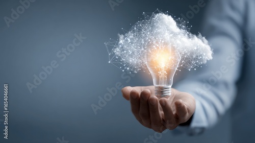 Wallpaper Mural Hand holding a lightbulb with a cloud of interconnected points Torontodigital.ca