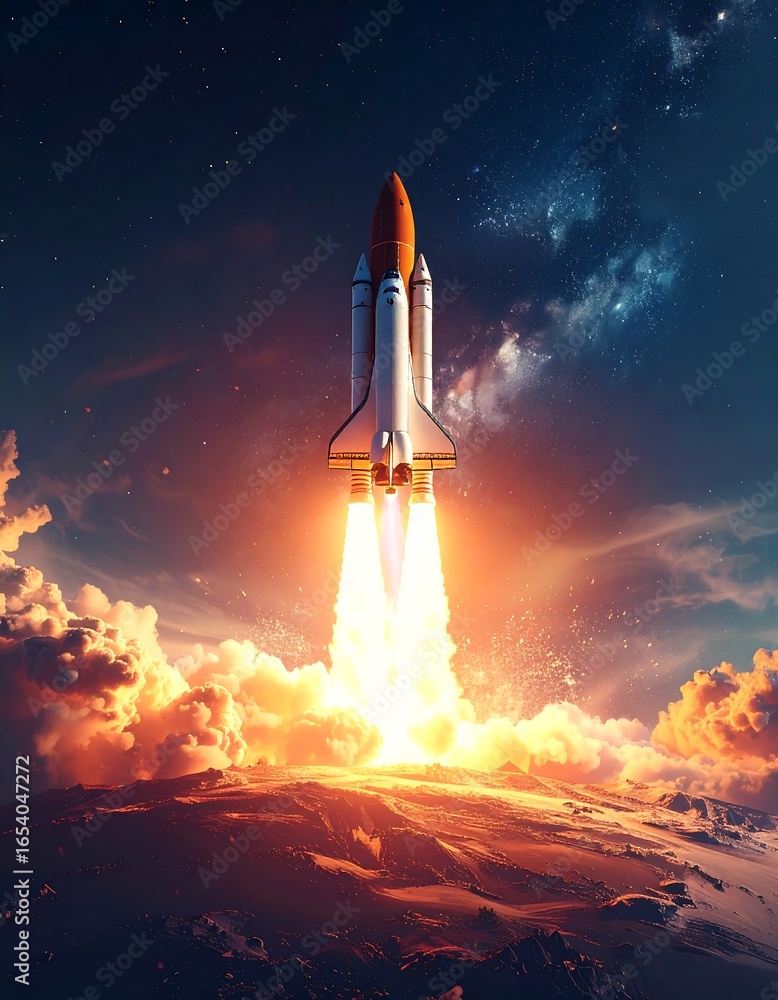 Obraz premium Rocket launch into starry night sky (1)